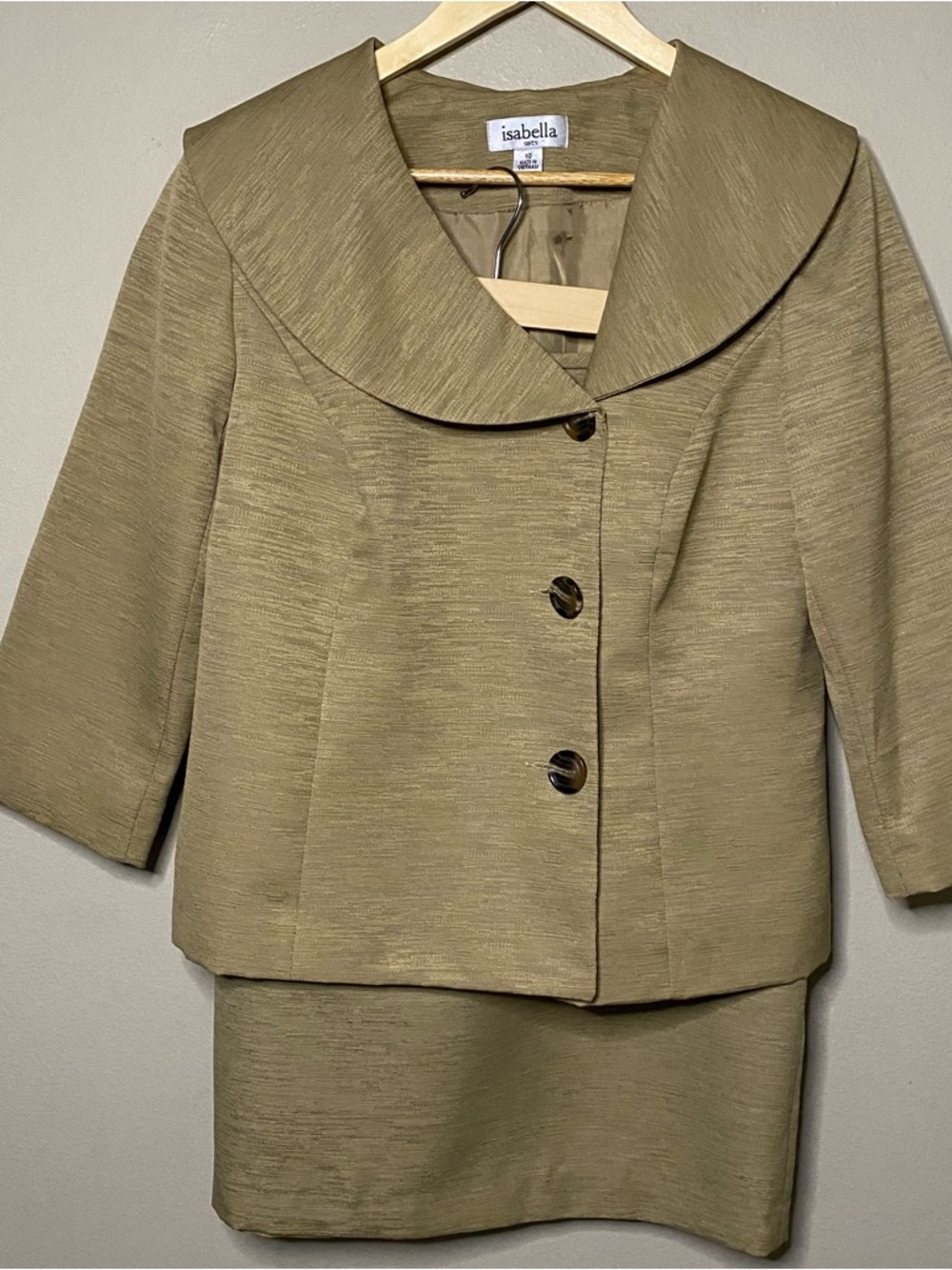 Isabella Tan Skirt Suit Set Size 10 Lined Wedding Formal Church Polyester